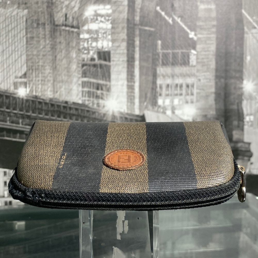 Authentic Fendi Pequin Brown & Black Striped Canvas Pouch - Picture 14 of 16